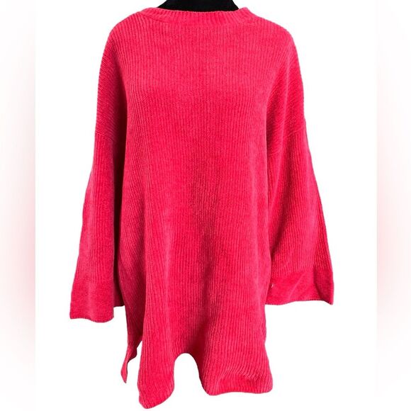 Eileen Fisher Red Organic Cotton Shaker Knit Sweater Size Large - Picture 1 of 7